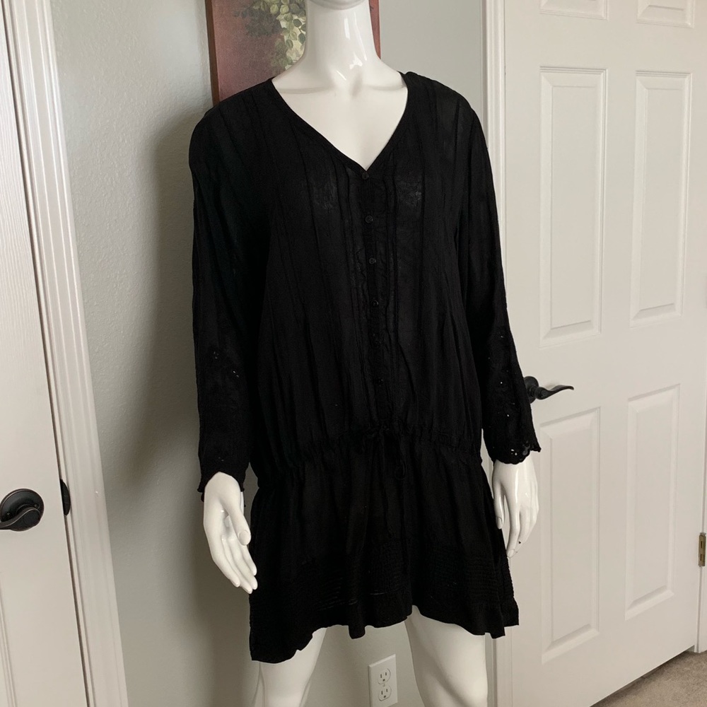 Johnny Was Mini Dress with Tie Waist & Embroidery